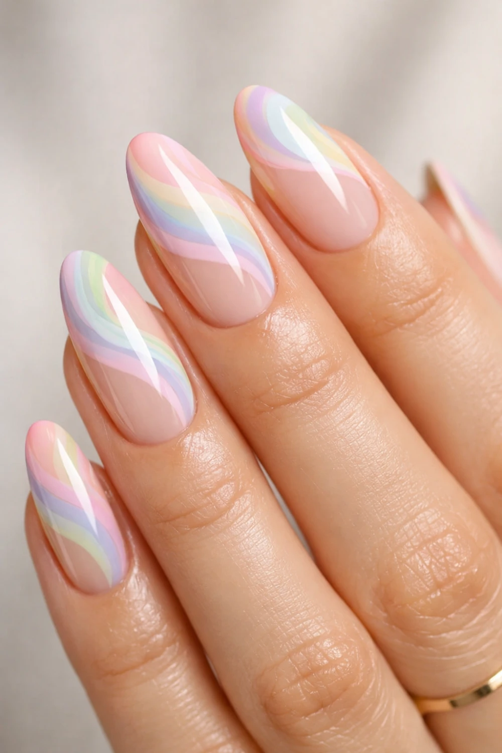 pastel rainbow swirl almond nails colorful spring nail art