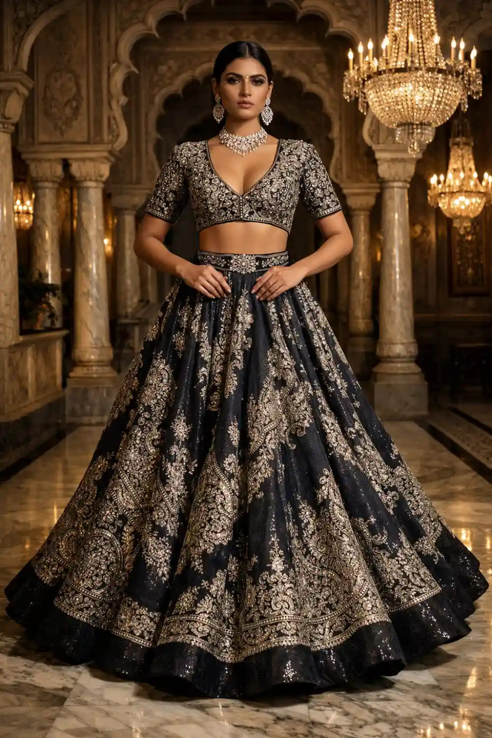 Black embroidered designer lehenga luxury Indian wedding evening outfit