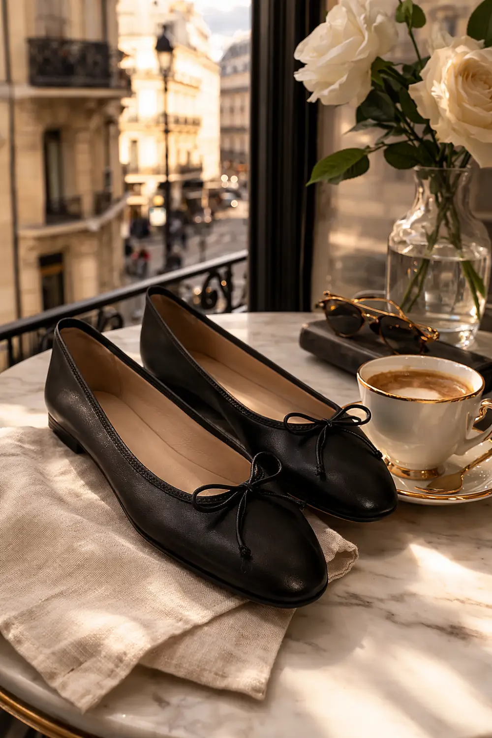 black leather ballet flats old money shoes for women elegant quiet luxury minimalist flats fashion inspiration