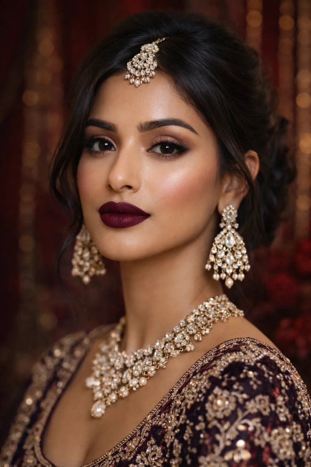 bold burgundy bridesmaid makeup dark glam lips elegant look
