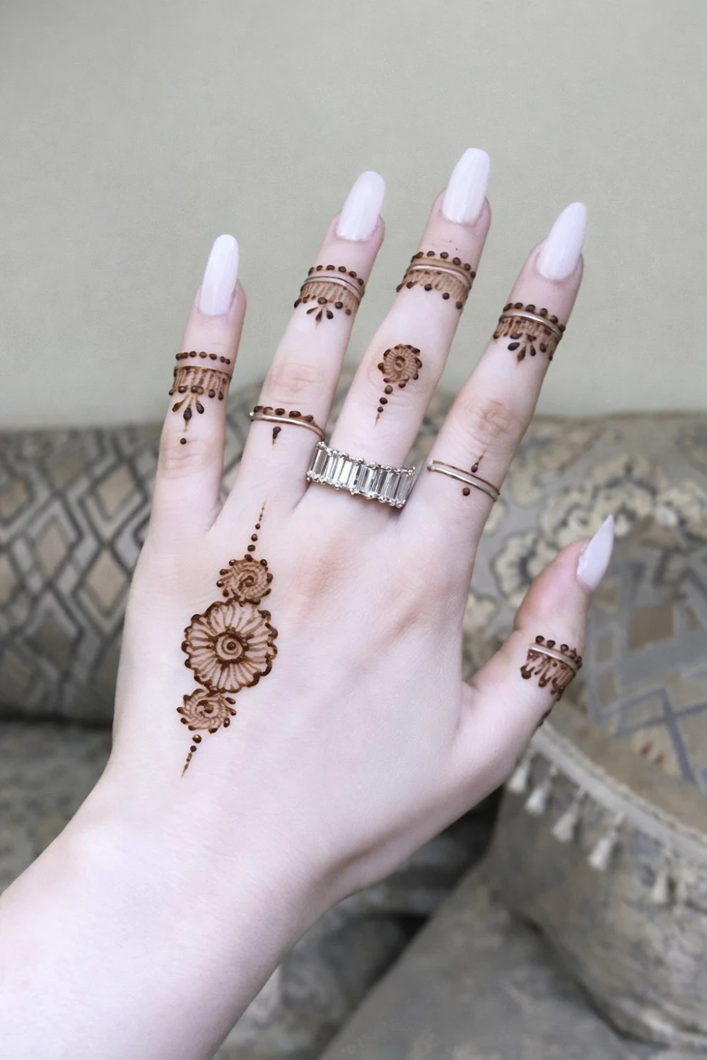 minimal finger mehndi rings style delicate modern henna design