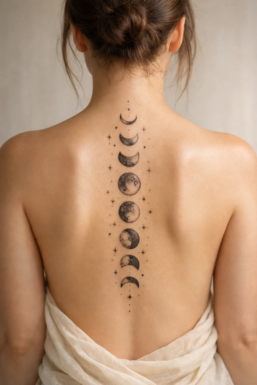 moon phases spine tattoo for women celestial minimalist back tattoo feminine lunar design
