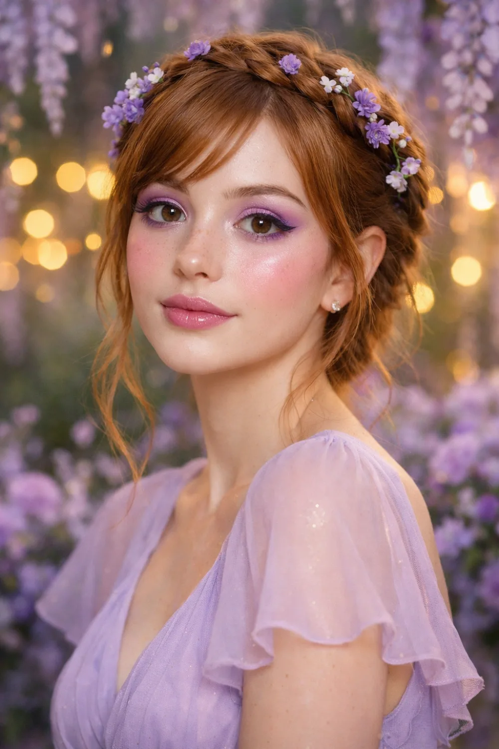 lavender bridesmaid makeup soft romantic pastel glam look