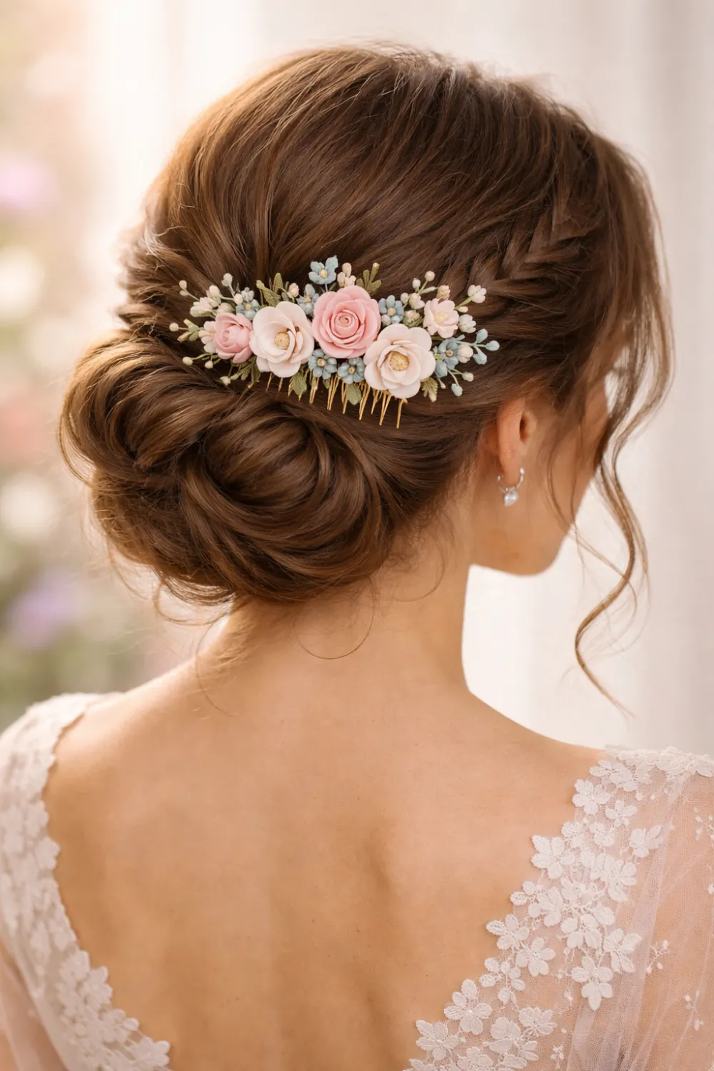 Eucalyptus Floral Hair Comb Elegant Bridal Bun Idea