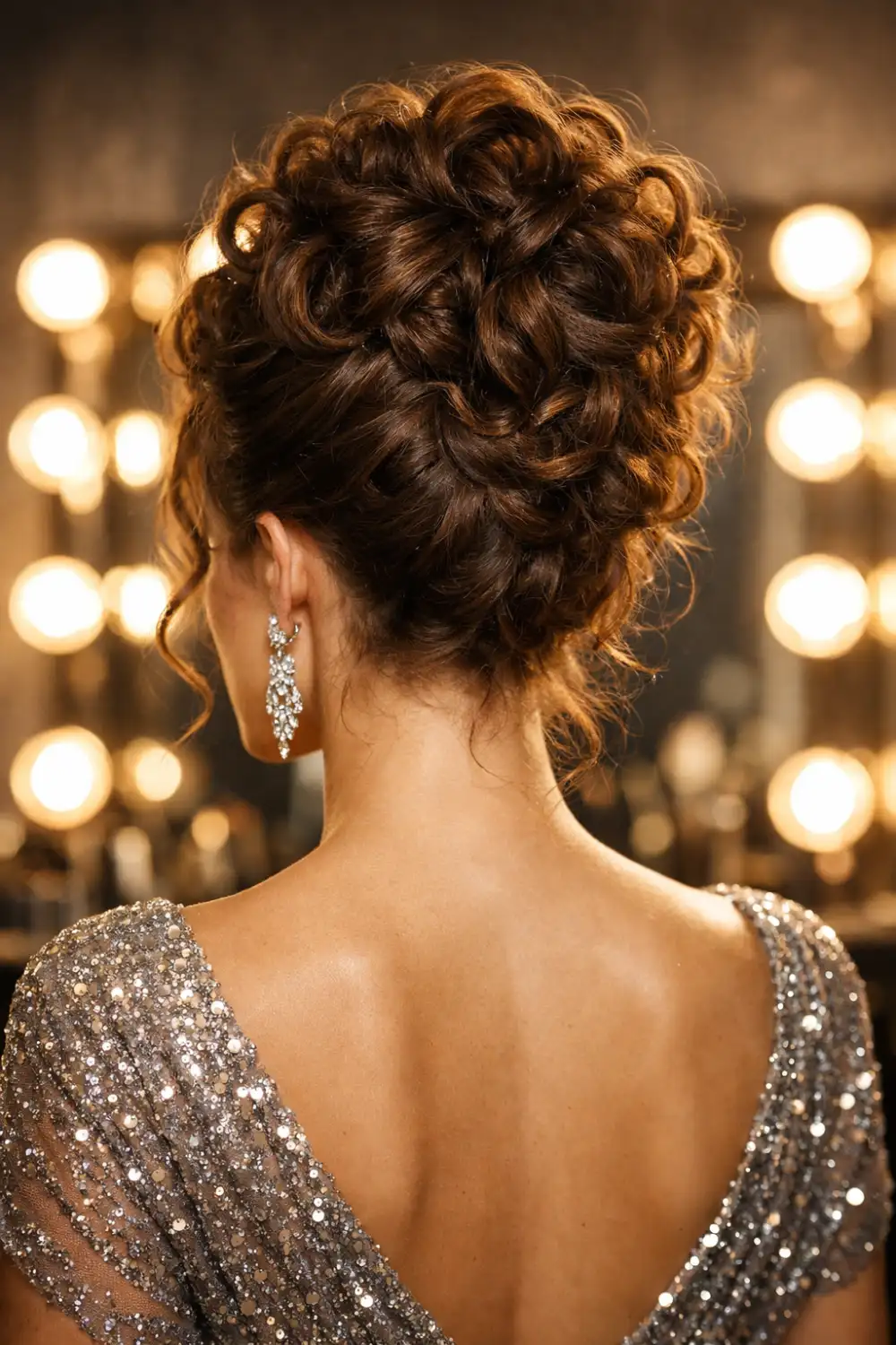 voluminous curly glam updo hairstyle party updo women
