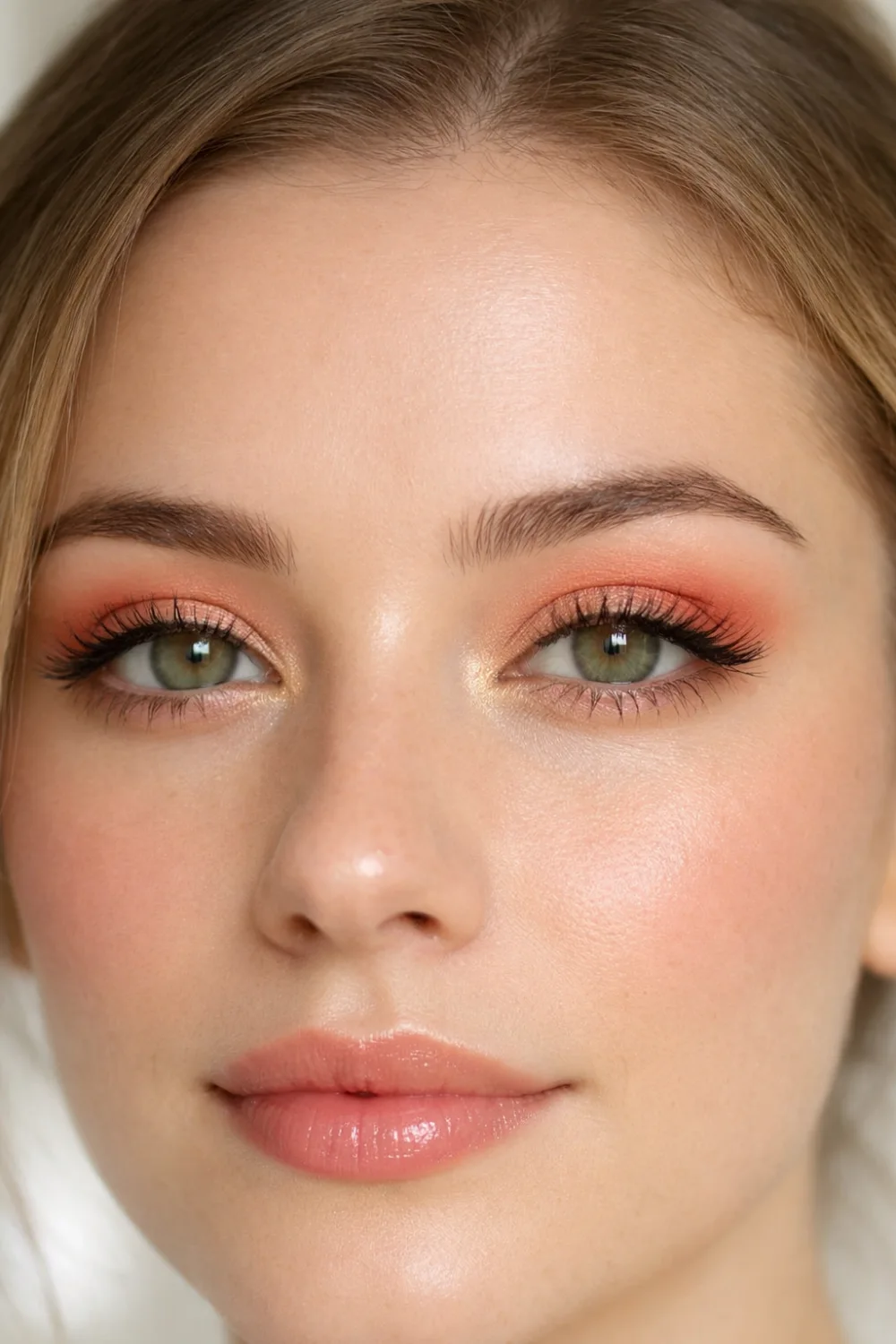 peach coral eyeshadow look for green eyes with soft matte peach lid fresh natural clean girl makeup