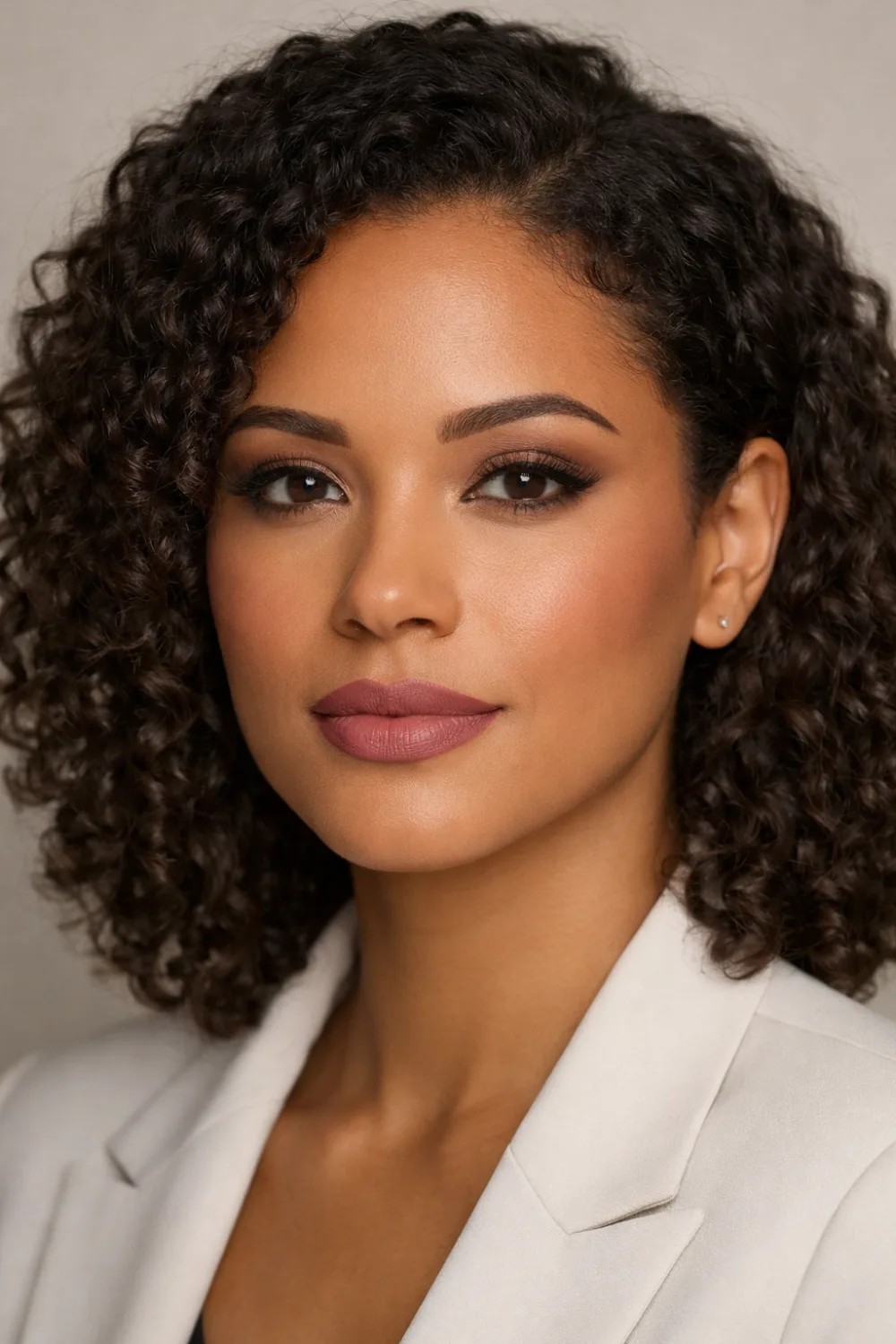 warm mauve formal makeup look for office with mauve lipstick, soft brown eyeshadow, natural foundation, and defined brows