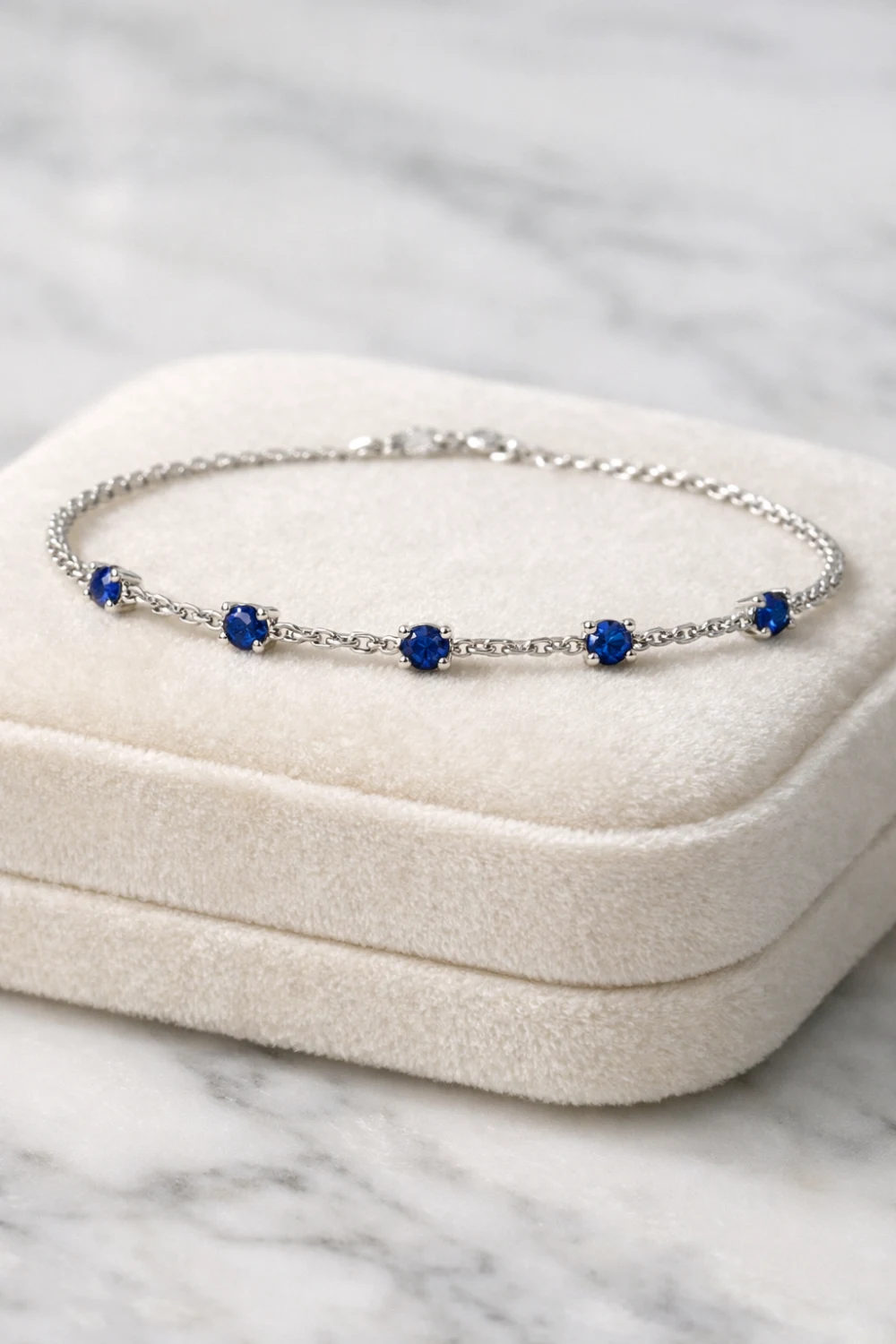 sapphire chain bracelet elegant blue gemstone bracelet for women with delicate silver chain luxury jewelry aesthetic old money style