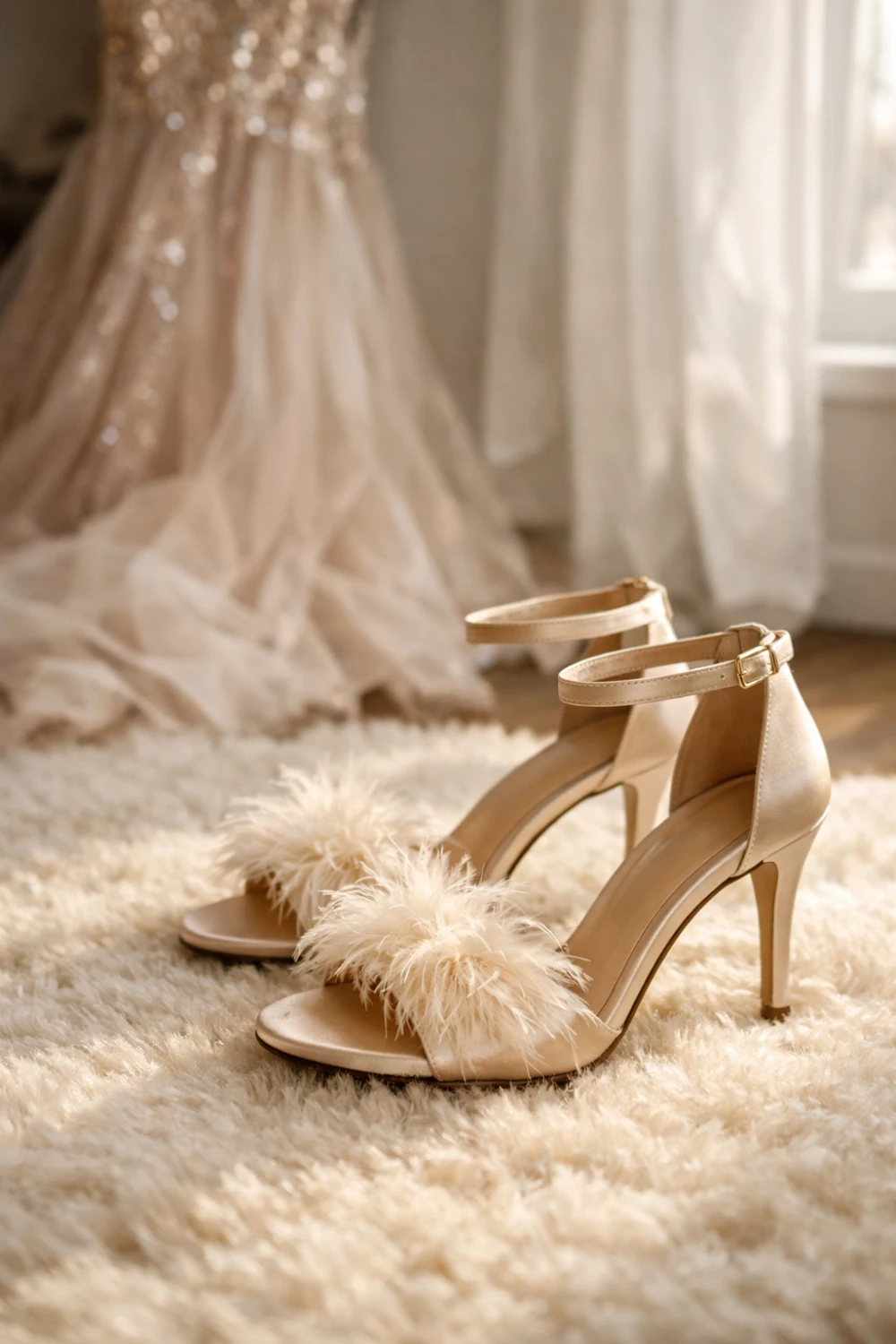 champagne feather strap prom heels elegant feather front strap stiletto heels glamorous prom night shoes