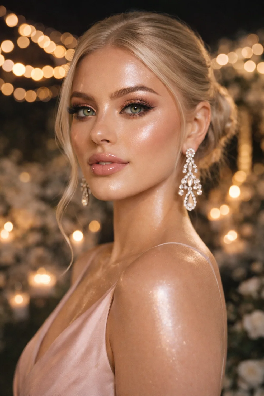 dewy glow bridesmaid makeup glass skin glossy elegant look