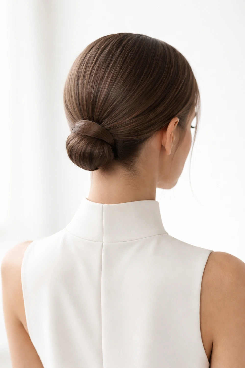 sleek minimal low knot elegant updo hairstyle modern bun