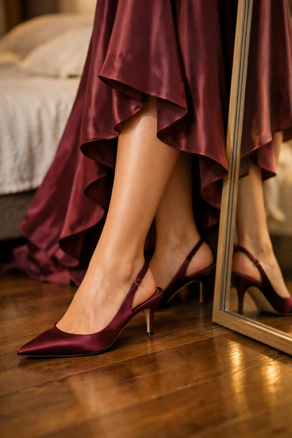 burgundy satin slingback prom heels pointed toe elegant burgundy prom shoes stylish prom night footwear idea