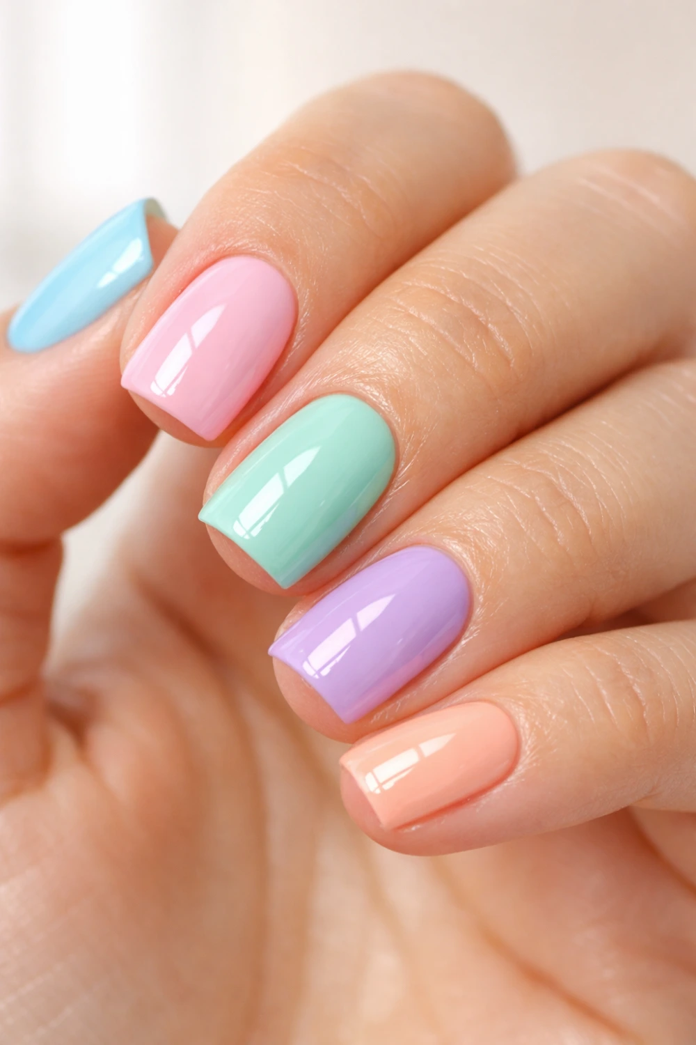 pastel multicolor short square nails spring manicure design