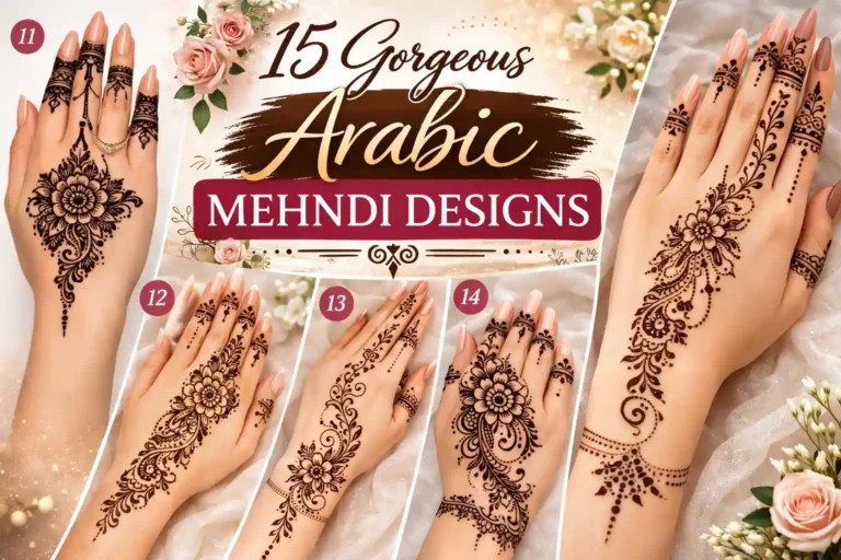 featured image for 14 elegant arabic mehndi designs blog with eye catching back hand henna collage and modern bridal mehndi styles