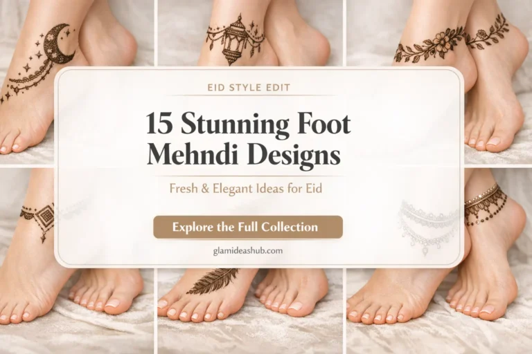 Pinterest cover image showing collage of stylish feet mehndi designs for Eid with elegant henna patterns