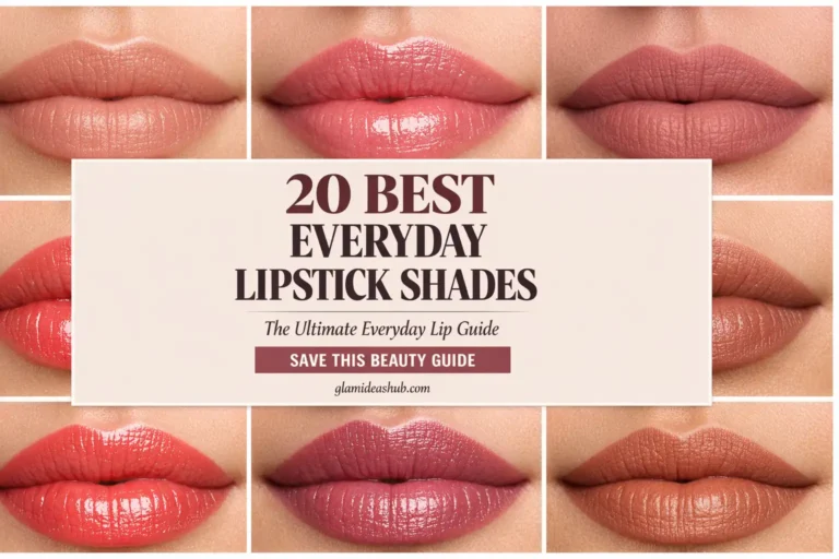 Collage of everyday lipstick shades on lips beauty guide pin