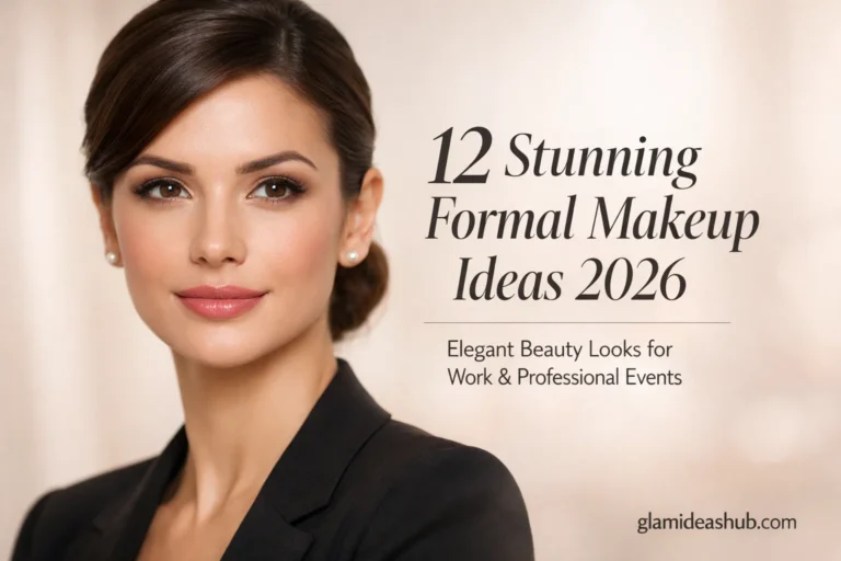 professional woman wearing elegant formal makeup with neutral eyeshadow, soft blush, and nude lipstick featured in 12 stunning formal makeup ideas for work and professional events