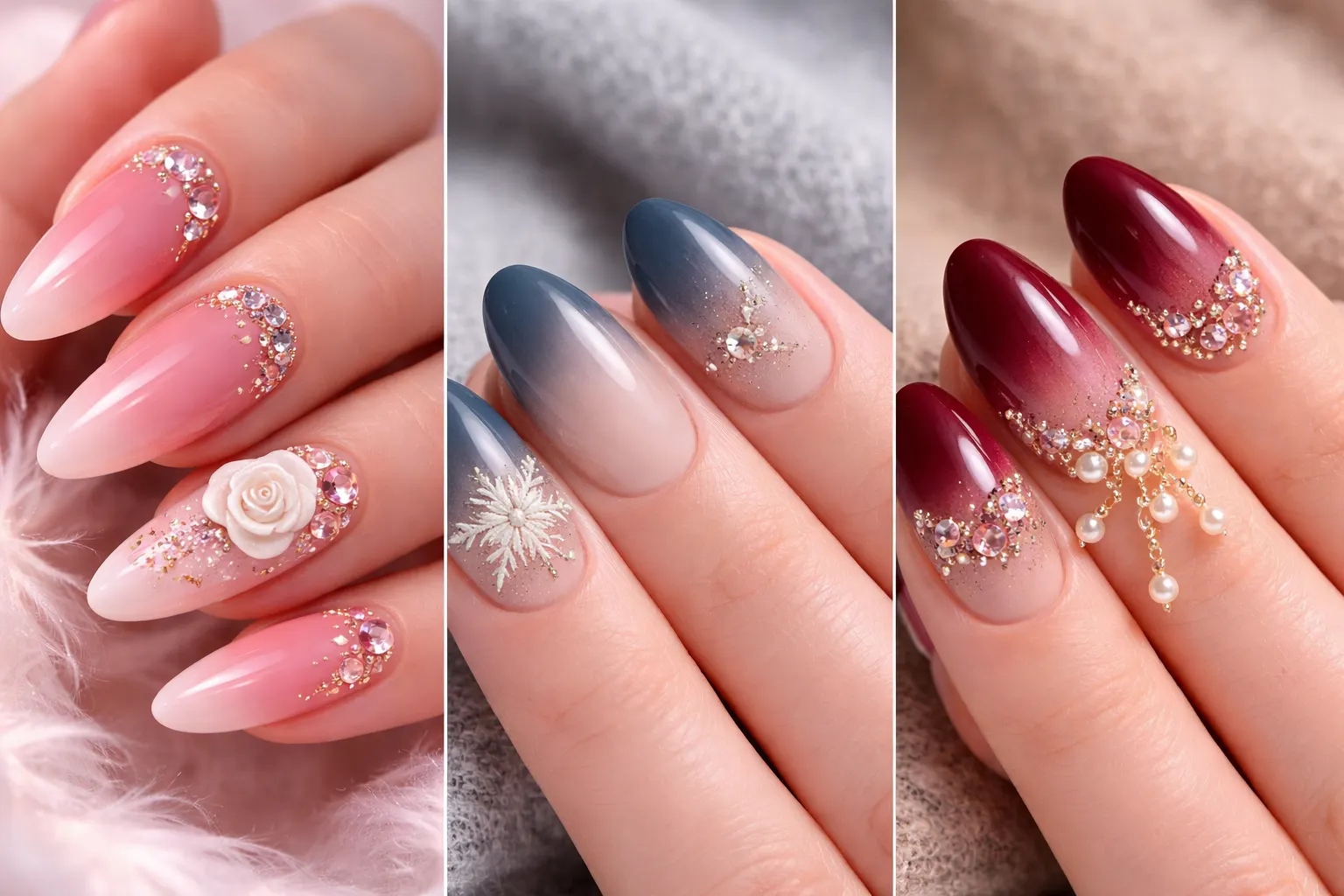 ombre nail designs collage pink blue burgundy nails with gems glossy almond nails grid