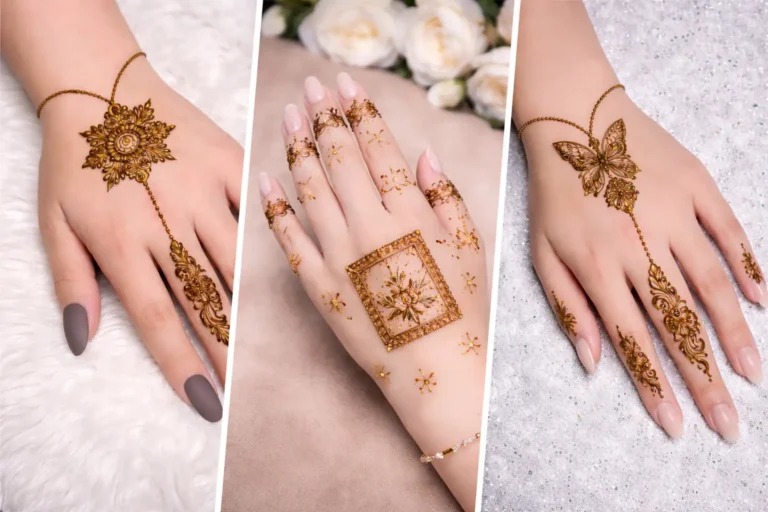 minimal mehndi design ideas collage jewelry style chain butterfly floral henna designs