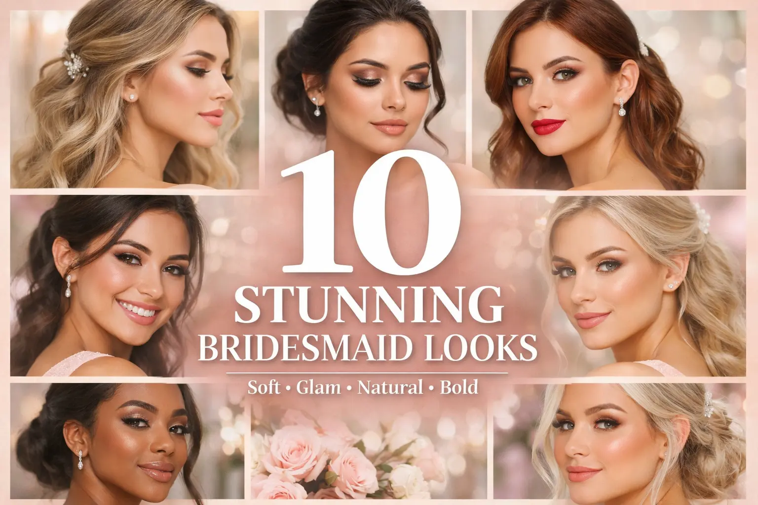bridesmaid makeup looks collage soft glam natural bold wedding looks glowing skin elegant bridal party beauty ideas