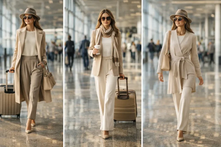 chic airport outfit ideas collage stylish neutral travel outfits women airport fashion inspiration