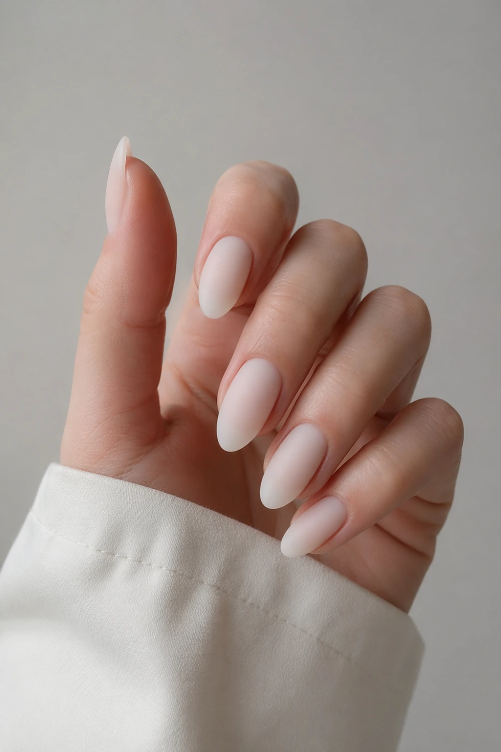 frosted milk nails matte milky white finish velvet texture almond shape nails minimal modern manicure soft clean aesthetic nails