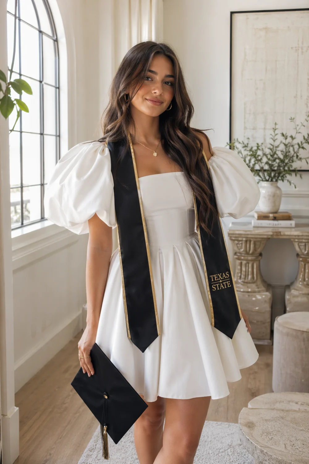 puff sleeve mini dress graduation outfit statement sleeves feminine stylish volume design modern chic elegant look for women