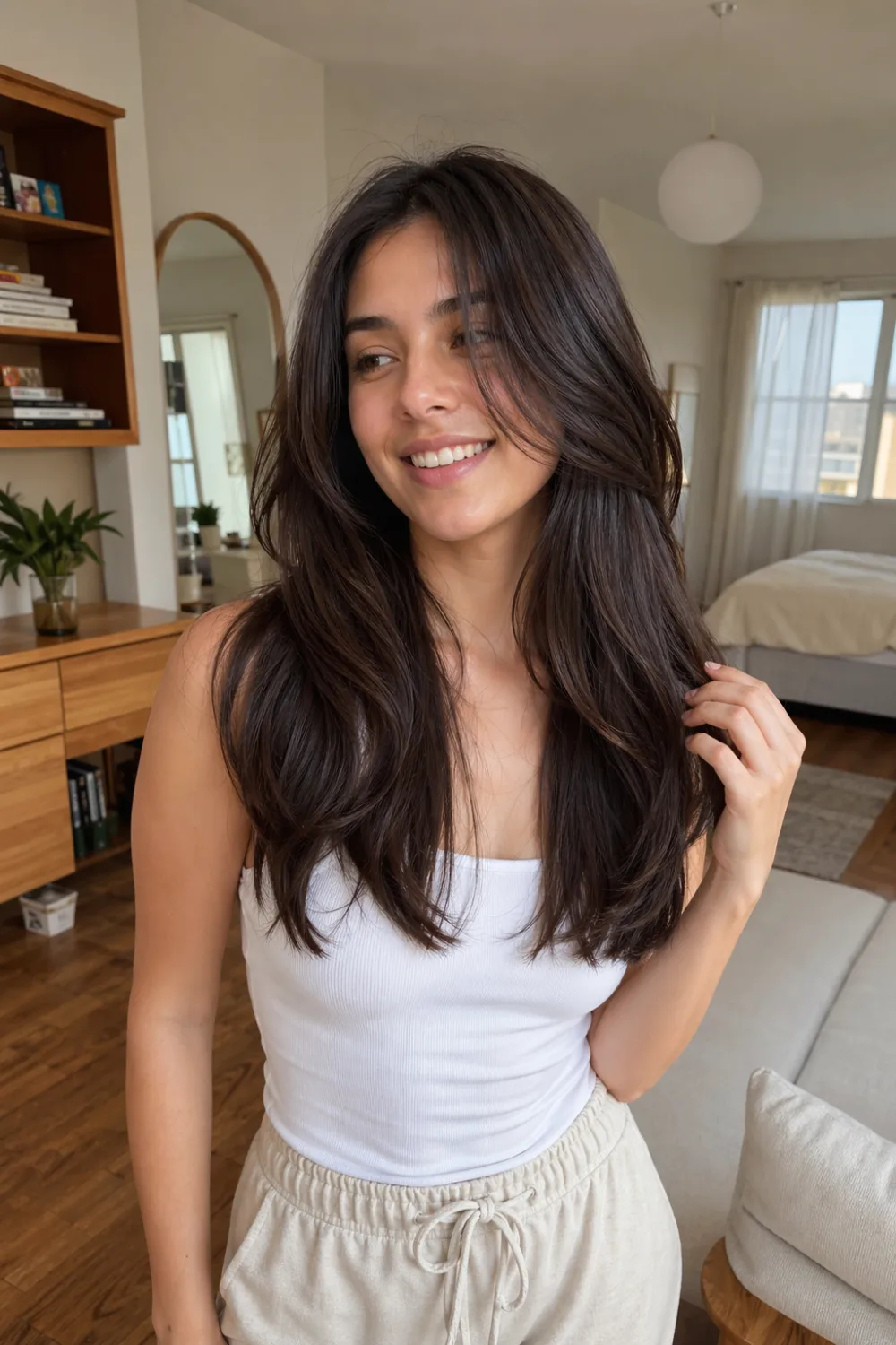 natural everyday blowout hairstyle with soft volume smooth texture light shine relaxed hair casual clean modern lifestyle hair look