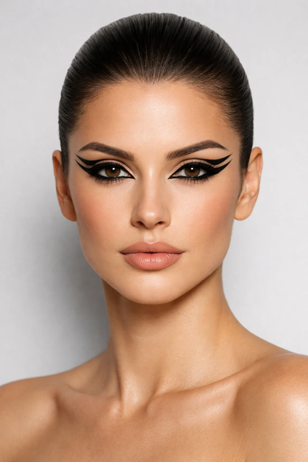 double wing eyeliner look sharp dramatic black liner trendy eye makeup bold glam style