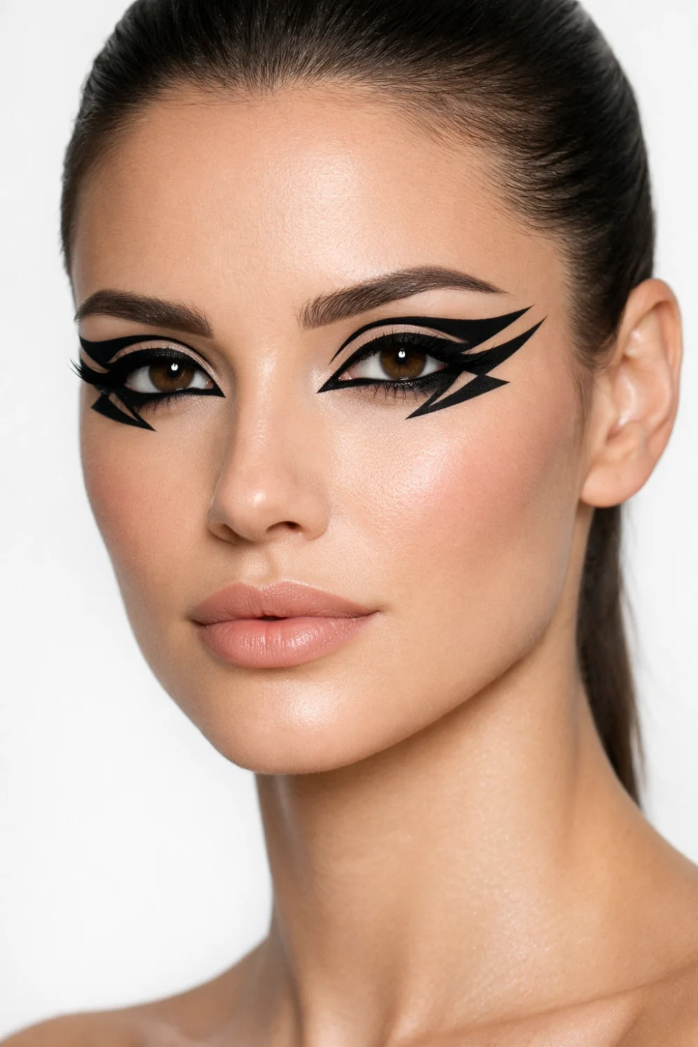 geometric graphic eyeliner sharp angled black liner modern edgy eye makeup look