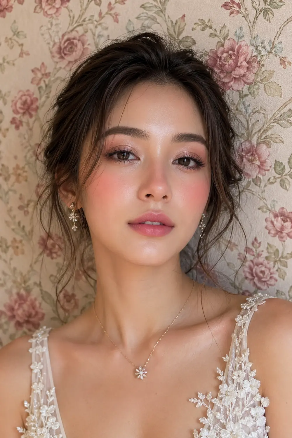 rosy blush bridal makeup close up flushed cheeks pink glow natural soft glam bride romantic wedding makeup look