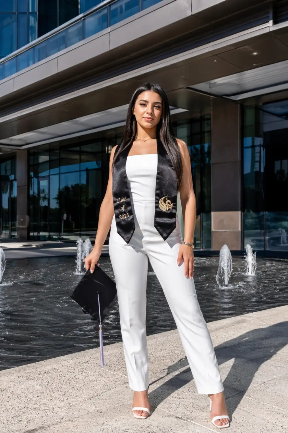 strapless jumpsuit graduation outfit modern sleek minimal one piece outfit tailored fit chic confident style clean elegant look for women