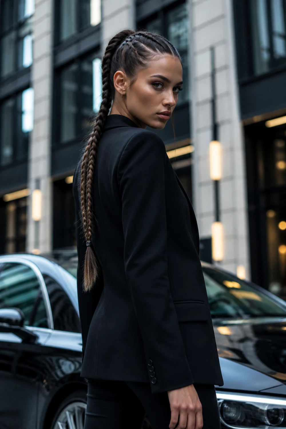 cornrow braided ponytail sleek scalp braids neat sections tight braiding high ponytail edgy structured hairstyle