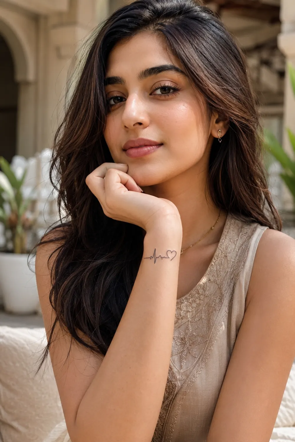 Minimalist heartbeat line tattoo on wrist for women featuring a delicate heart symbol and clean black ink design