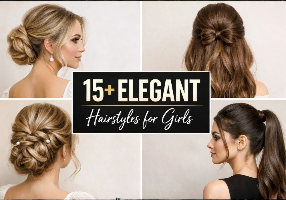 Elegant half-up hairstyles for girls featuring soft curls, braided details, and floral hair accessories, styled for a luxury feminine look.