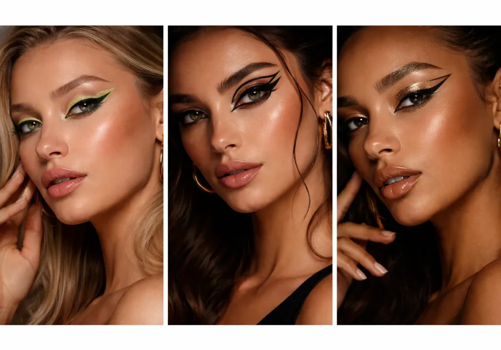 graphic eyeliner looks collage bold trendy eye makeup styles modern glam beauty inspiration