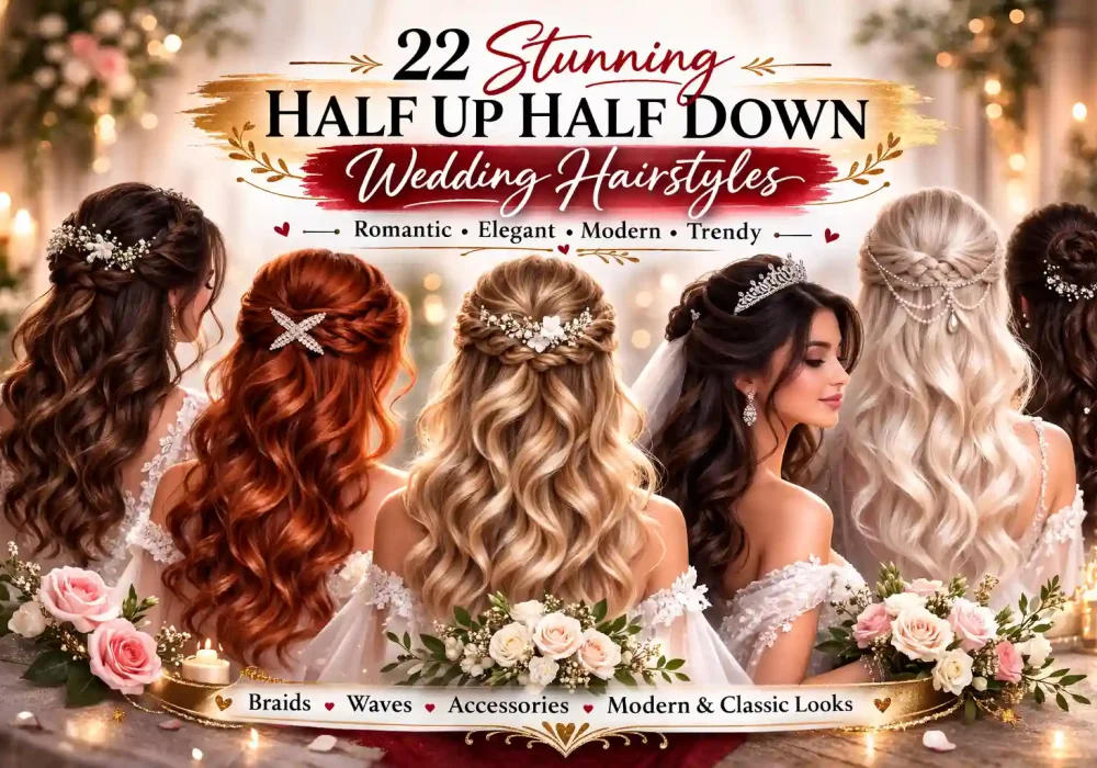 22 half up half down hairstyles for wedding featured image collage for brides
