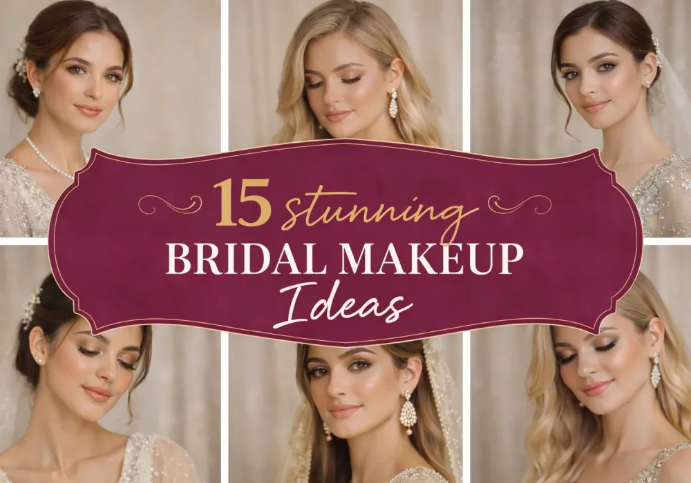 15 stunning bridal makeup ideas collage featuring soft glam bridal looks flawless skin elegant eye makeup modern wedding inspiration
