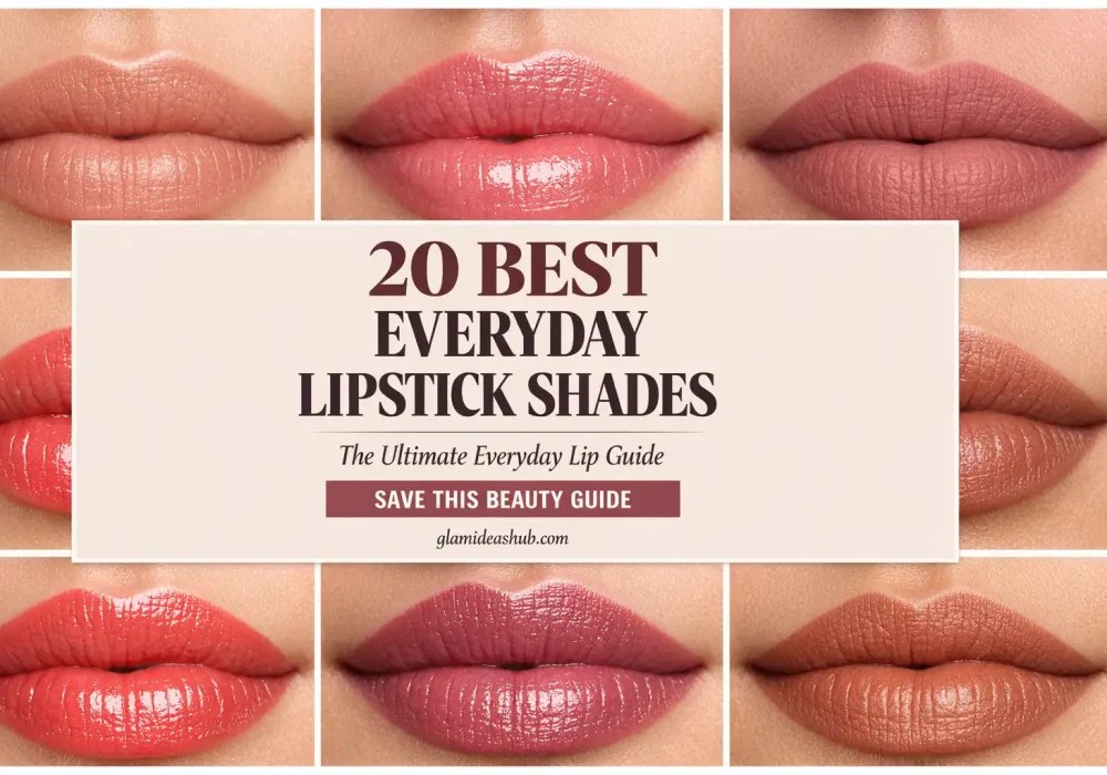 Collage of everyday lipstick shades on lips beauty guide pin