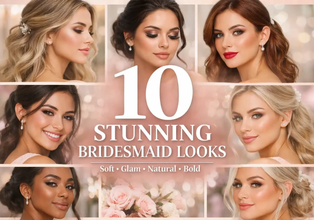bridesmaid makeup looks collage soft glam natural bold wedding looks glowing skin elegant bridal party beauty ideas