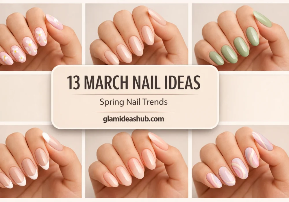 13 march nail ideas collage featuring pastel spring nails french tips floral nails and swirl nail designs spring manicure inspiration