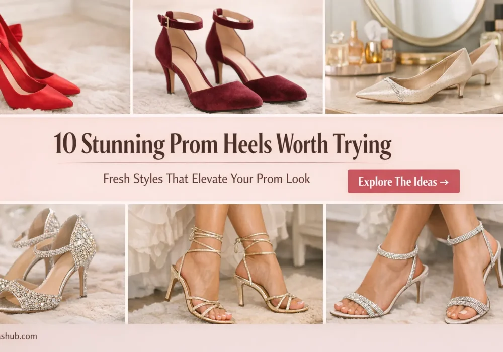 10 stunning prom heels collage featuring red satin heels burgundy ankle strap heels gold strappy heels and sparkling rhinestone prom shoes elegant prom footwear inspiration