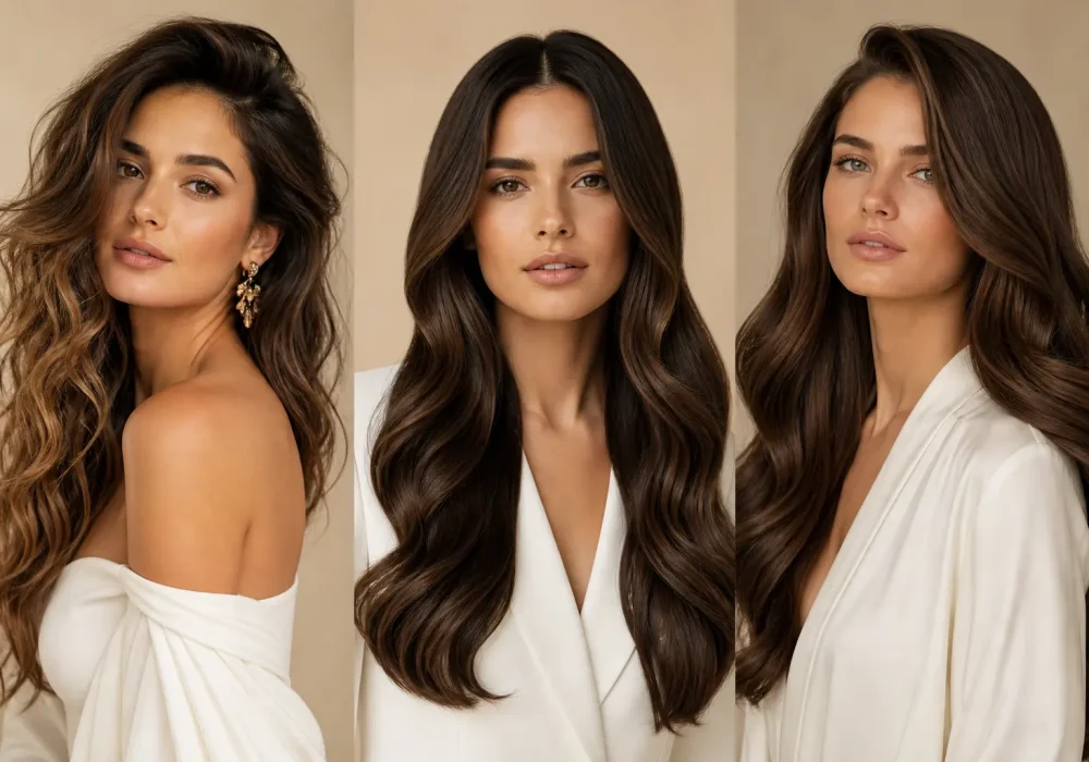 loose wave hairstyles collage, glossy long wavy hair styles, parisian loose waves looks, soft glam waves hairstyles, elegant long hair waves, salon finish loose waves, trending pinterest hairstyles 2026